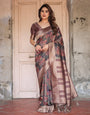 Pure Banarasi Digitally Printed Silk Saree Weaved With Zari Comes With Tassels.