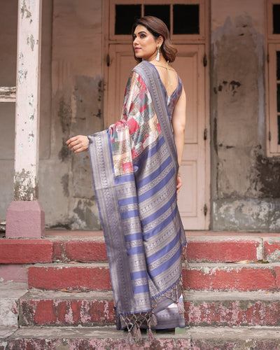 Pure Banarasi Digitally Printed Silk Saree Weaved With Zari Comes With Tassels - Almaari Fashion