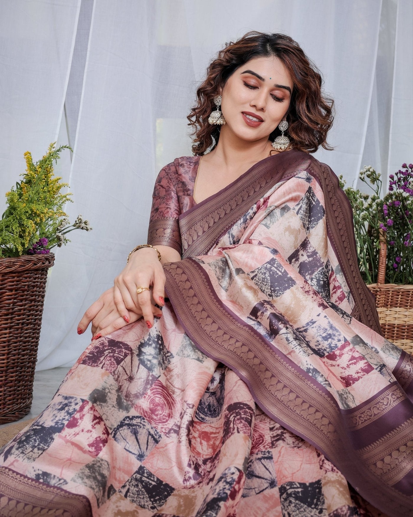 Pure Banarasi Digitally Printed Silk Saree Weaved With Zari Comes With Tassels. - Almaari Fashion