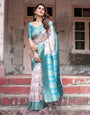 Pure Banarasi Digitally Printed Silk Saree Weaved With Zari Comes With Tassels