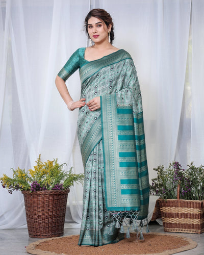 Pure Banarasi Digitally Printed Silk Saree Weaved With Zari Comes With Tassels. - Almaari Fashion