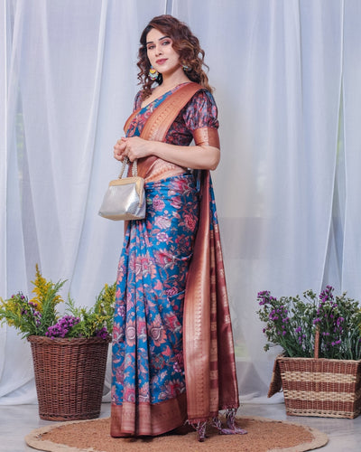 Pure Banarasi Digitally Printed Silk Saree Weaved With Zari Comes With Tassels. - Almaari Fashion