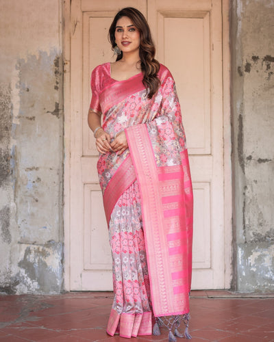 Pure Banarasi Digitally Printed Silk Saree Weaved With Zari Comes With Tassels. - Almaari Fashion