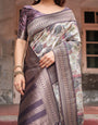 Regal Purple Banarasi Silk Saree with Digital Print and Ornate Border