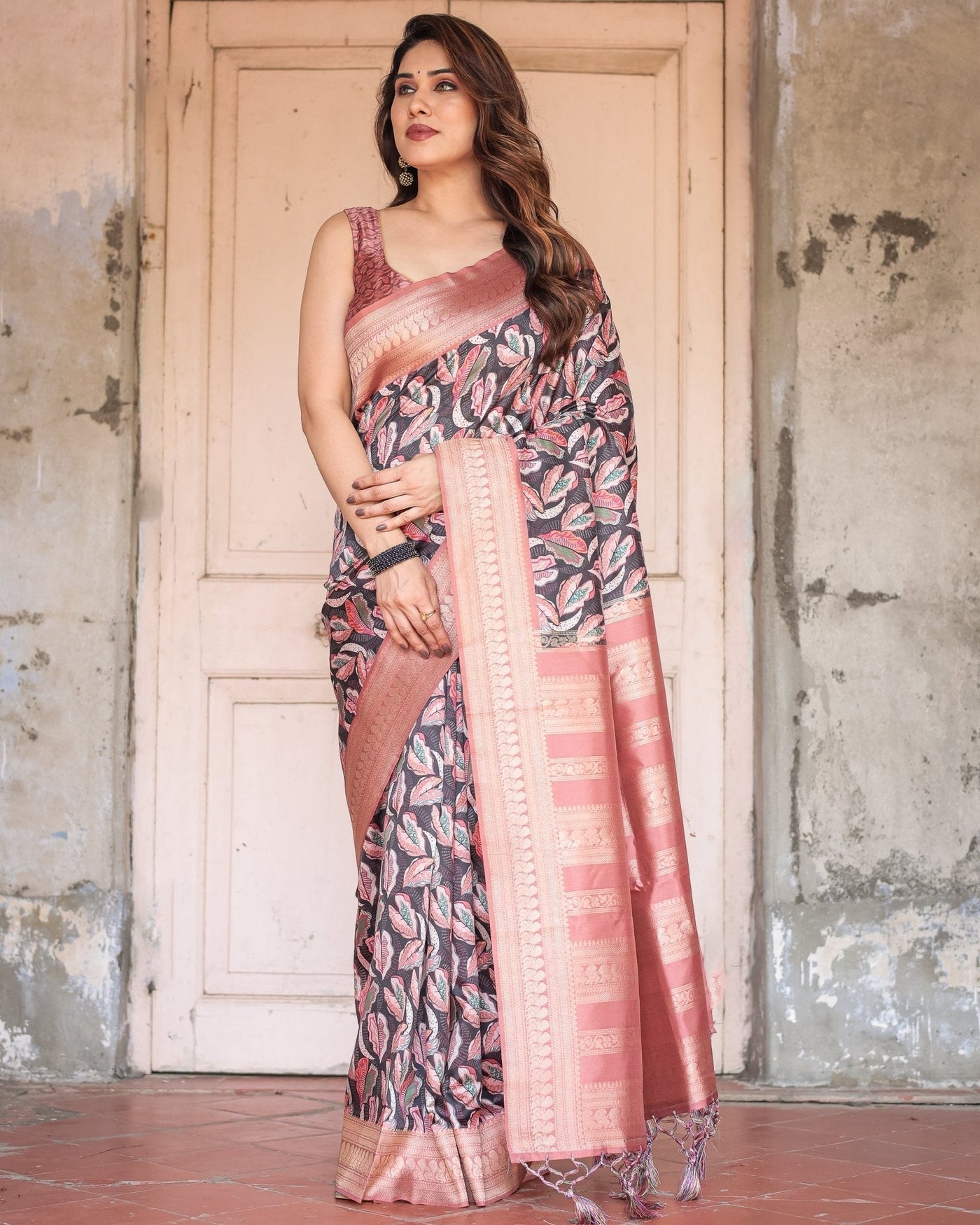 Pure Banarasi Digitally Printed Silk Saree Weaved With Zari Comes With Tassels. - Almaari Fashion