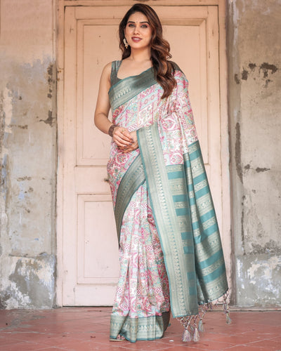 Pure Banarasi Digitally Printed Silk Saree Weaved With Zari Comes With Tassels. - Almaari Fashion