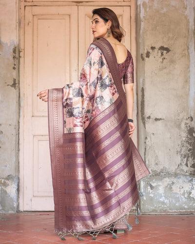 Pure Banarasi Digitally Printed Silk Saree Weaved With Zari Comes With Tassels. - Almaari Fashion