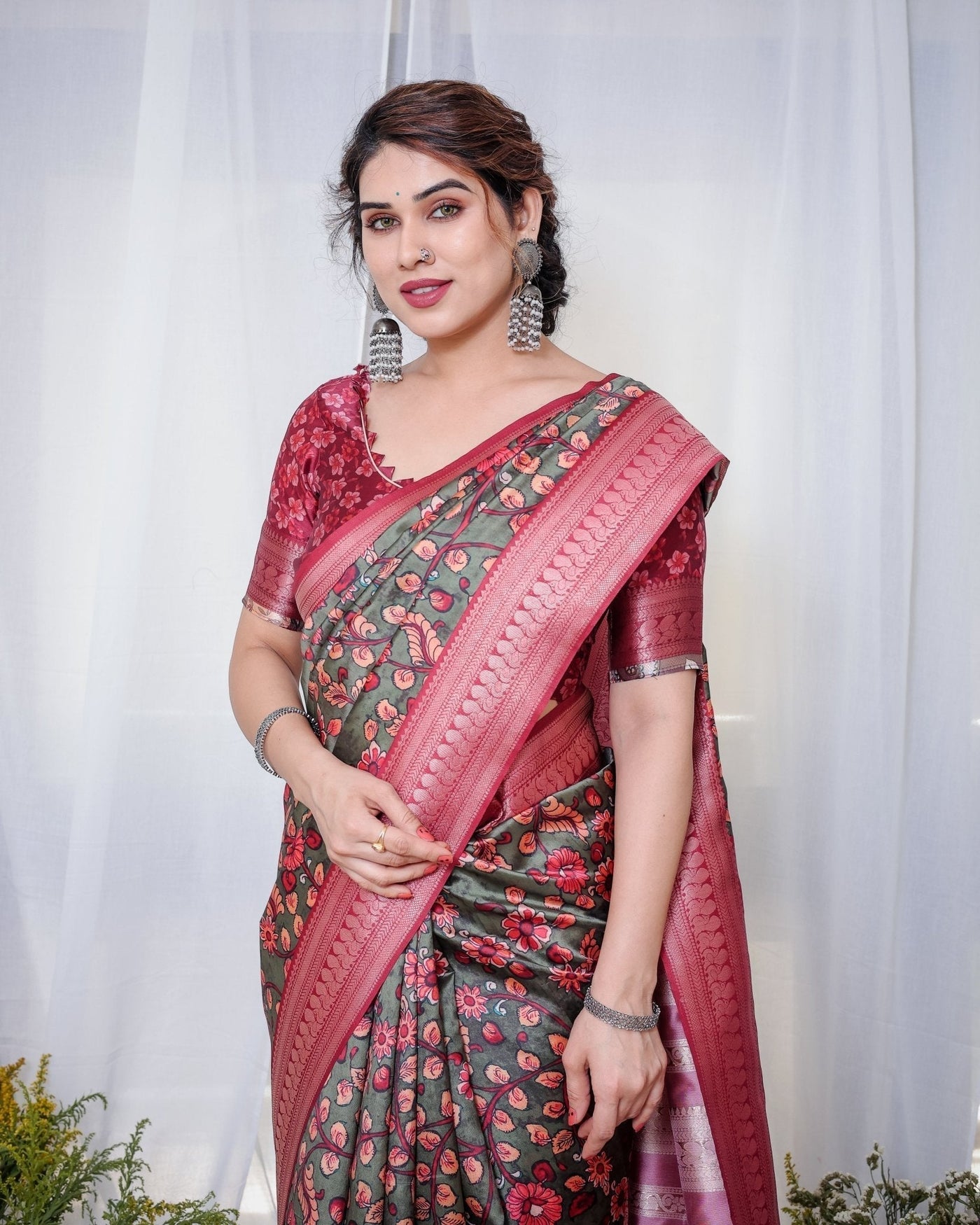 Pure Banarasi Digitally Printed Silk Saree Weaved With Zari Comes With Tassels. - Almaari Fashion