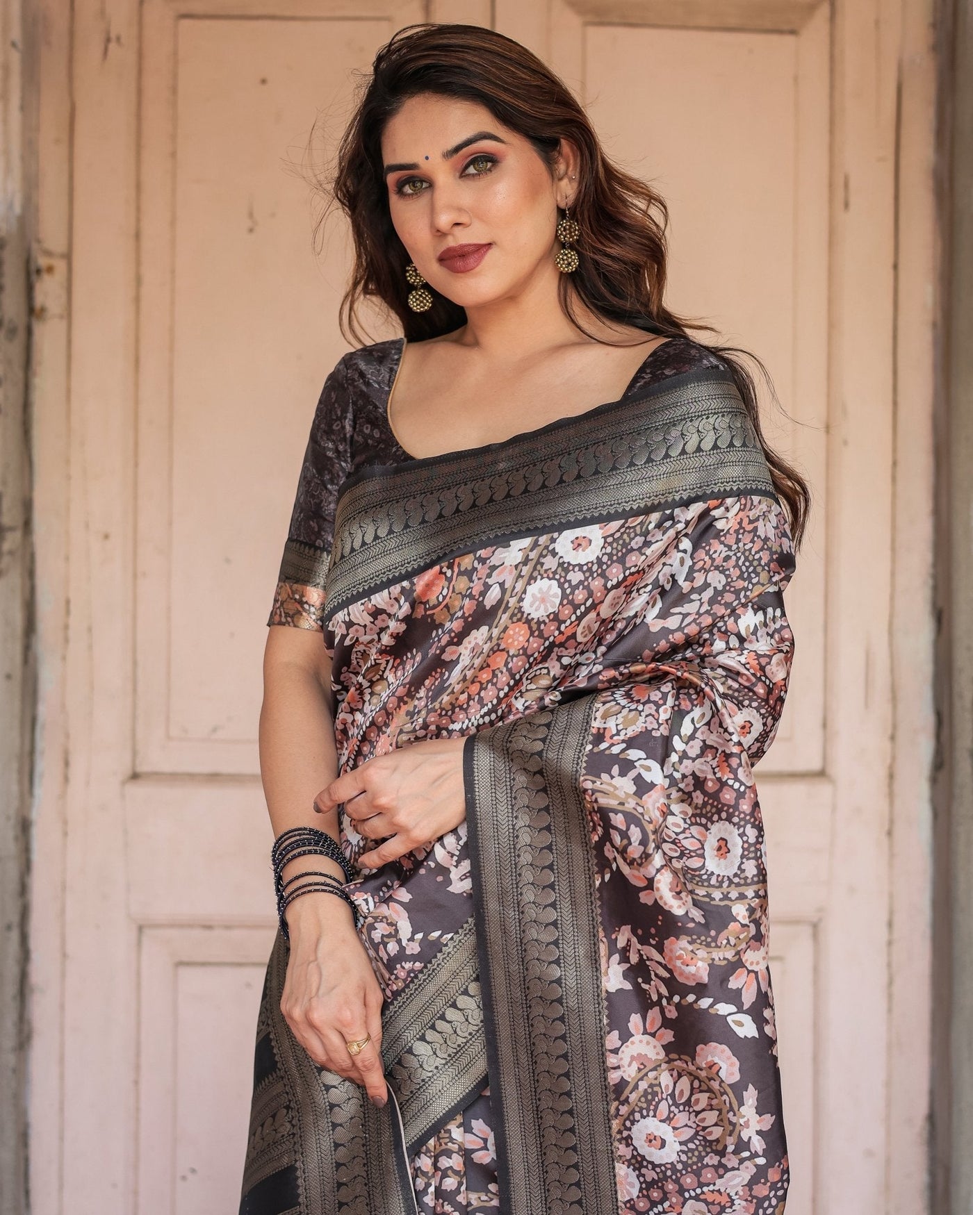 Pure Banarasi Digitally Printed Silk Saree Weaved With Zari Comes With Tassels. - Almaari Fashion