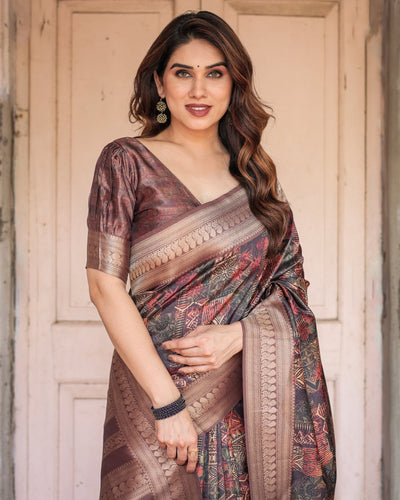 Pure Banarasi Digitally Printed Silk Saree Weaved With Zari Comes With Tassels. - Almaari Fashion