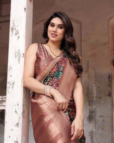 Pure Banarasi Digitally Printed Silk Saree Weaved With Zari Comes With Tassels - Almaari Fashion