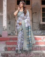 Pure Banarasi Digitally Printed Silk Saree Weaved With Zari Comes With Tassels