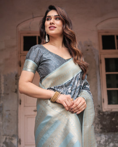 Pure Banarasi Digitally Printed Silk Saree Weaved With Zari Comes With Tassels - Almaari Fashion