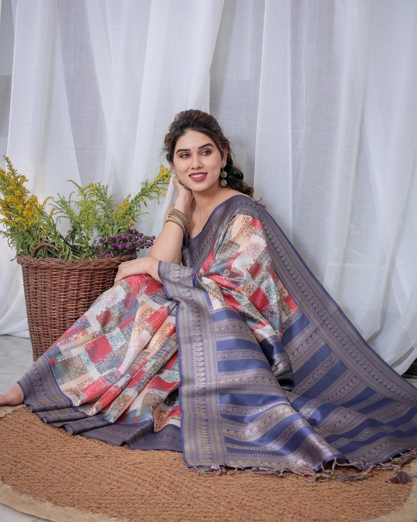 Pure Banarasi Digitally Printed Silk Saree Weaved With Zari Comes With Tassels. - Almaari Fashion