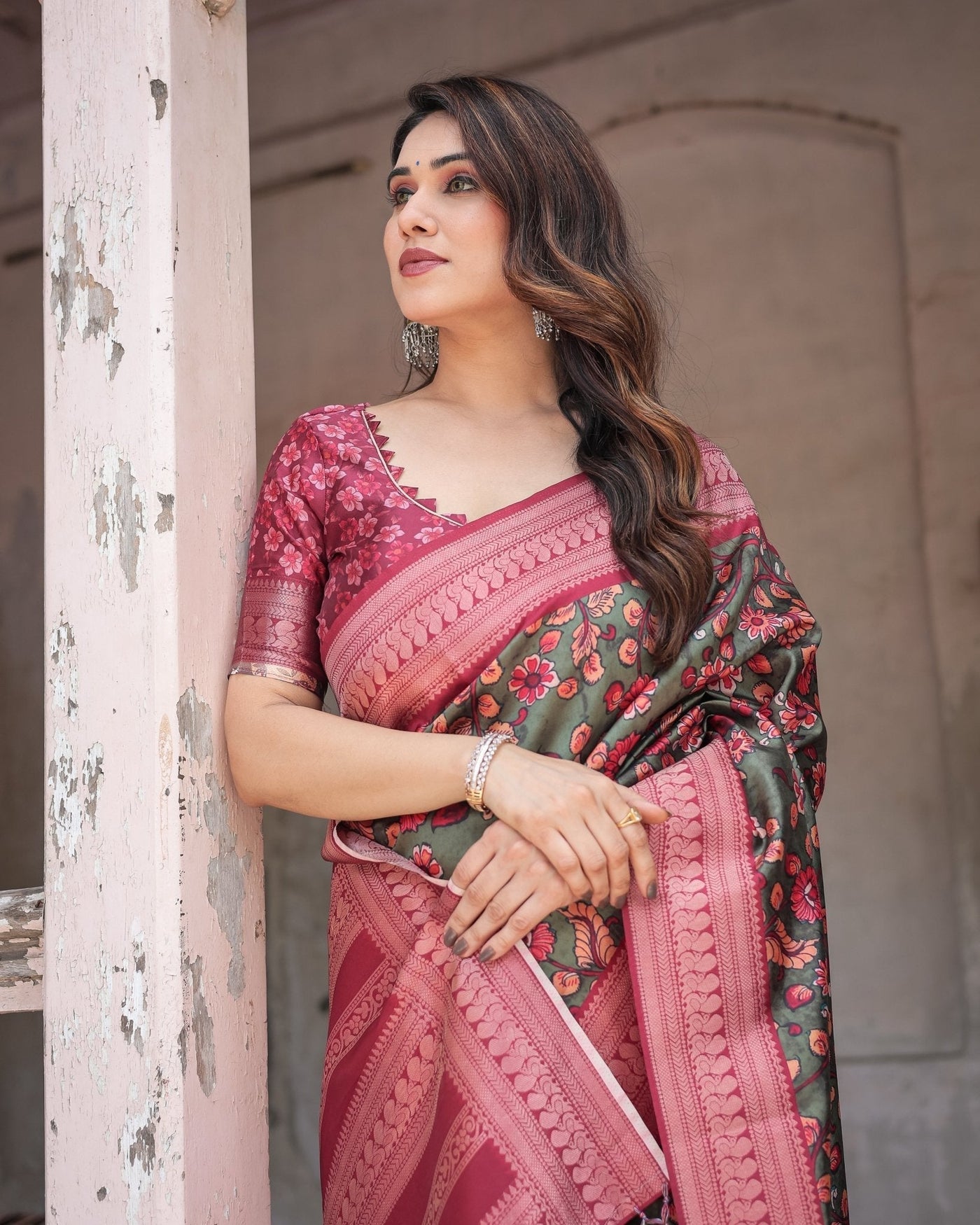 Pure Banarasi Digitally Printed Silk Saree Weaved With Zari Comes With Tassels. - Almaari Fashion