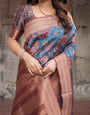 Teal Banarasi Silk Saree with Rust Zari Border and Floral Motifs