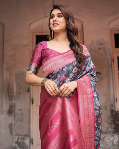 Pure Banarasi Digitally Printed Silk Saree Weaved With Zari Comes With Tassels - Almaari Fashion