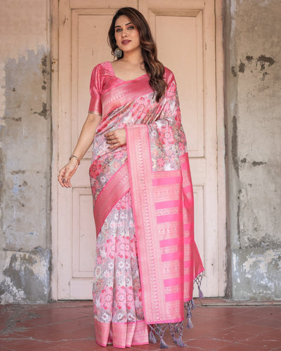 Pure Banarasi Digitally Printed Silk Saree Weaved With Zari Comes With Tassels. - Almaari Fashion