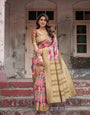 Pure Banarasi Digitally Printed Silk Saree Weaved With Zari Comes With Tassels