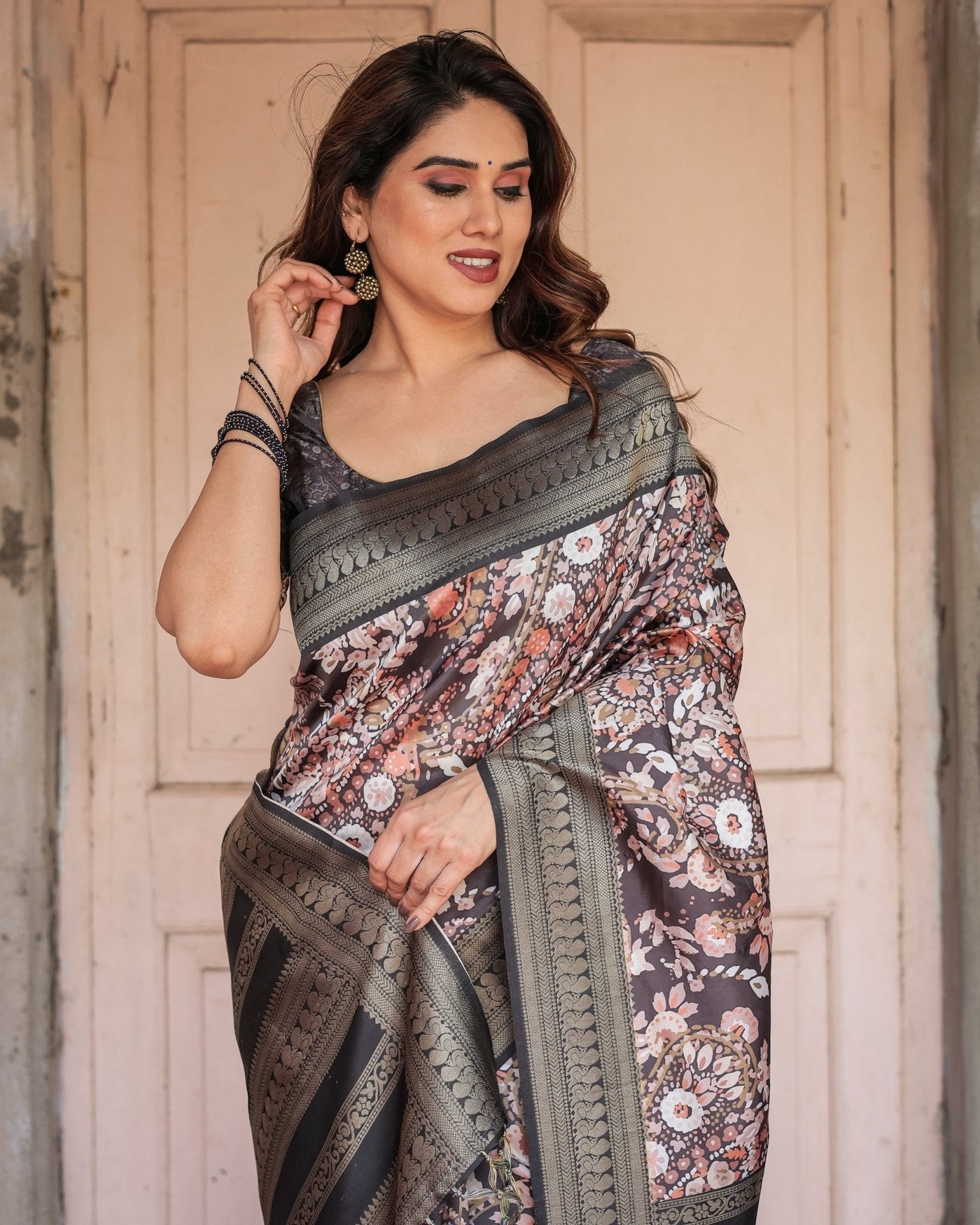 Pure Banarasi Digitally Printed Silk Saree Weaved With Zari Comes With Tassels. - Almaari Fashion