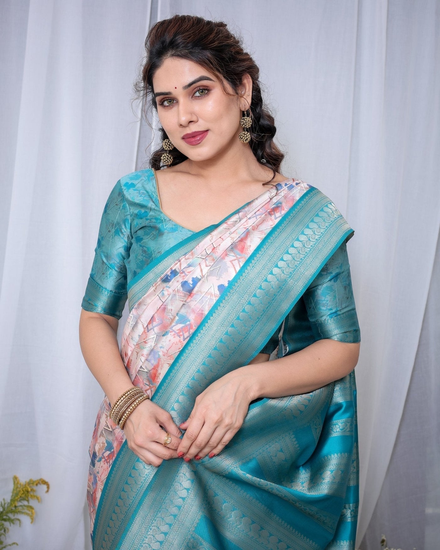 Pure Banarasi Digitally Printed Silk Saree Weaved With Zari Comes With Tassels. - Almaari Fashion