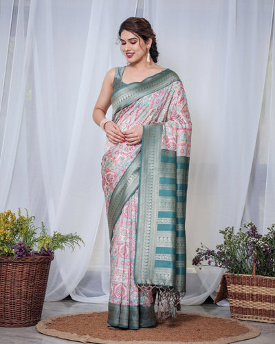 Pure Banarasi Digitally Printed Silk Saree Weaved With Zari Comes With Tassels. - Almaari Fashion