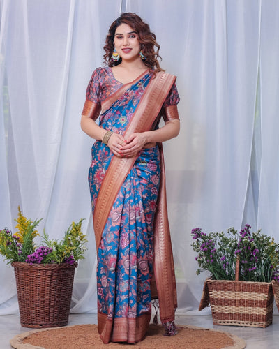 Pure Banarasi Digitally Printed Silk Saree Weaved With Zari Comes With Tassels. - Almaari Fashion