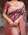 Maroon Banarasi Silk Saree with Peach Zari Border and Paisley Motifs