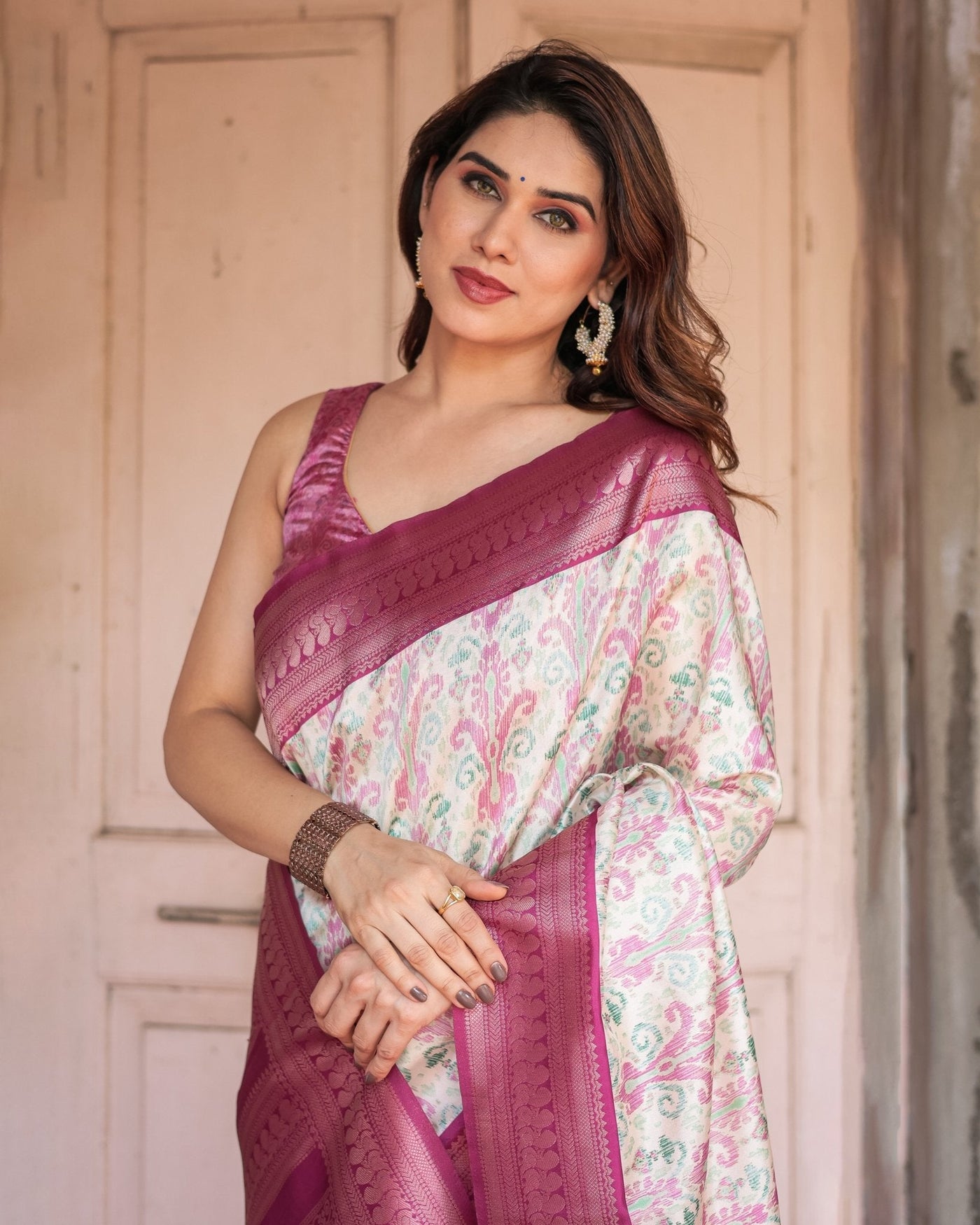 Pure Banarasi Digitally Printed Silk Saree Weaved With Zari Comes With Tassels. - Almaari Fashion