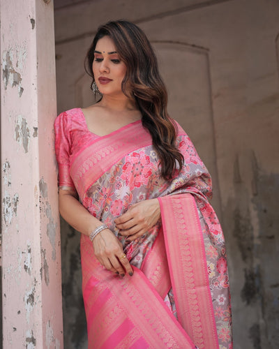 Pure Banarasi Digitally Printed Silk Saree Weaved With Zari Comes With Tassels. - Almaari Fashion