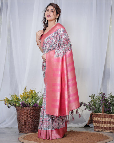 Pure Banarasi Digitally Printed Silk Saree Weaved With Zari Comes With Tassels. - Almaari Fashion