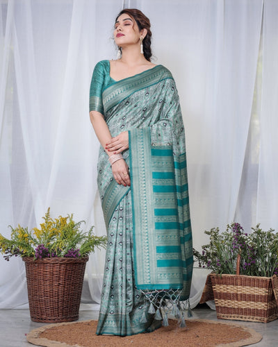 Pure Banarasi Digitally Printed Silk Saree Weaved With Zari Comes With Tassels. - Almaari Fashion