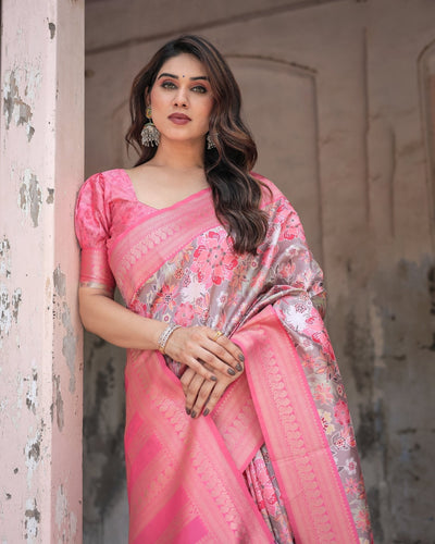 Pure Banarasi Digitally Printed Silk Saree Weaved With Zari Comes With Tassels. - Almaari Fashion