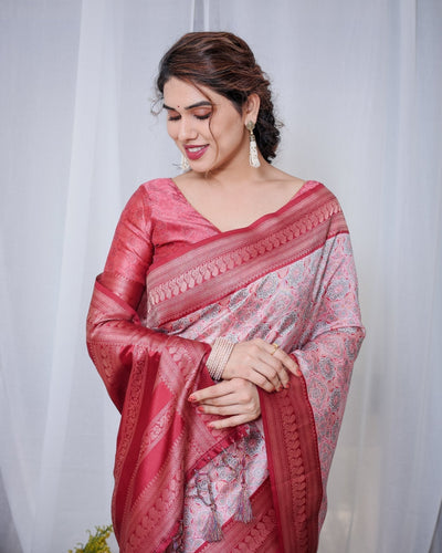 Pure Banarasi Digitally Printed Silk Saree Weaved With Zari Comes With Tassels. - Almaari Fashion