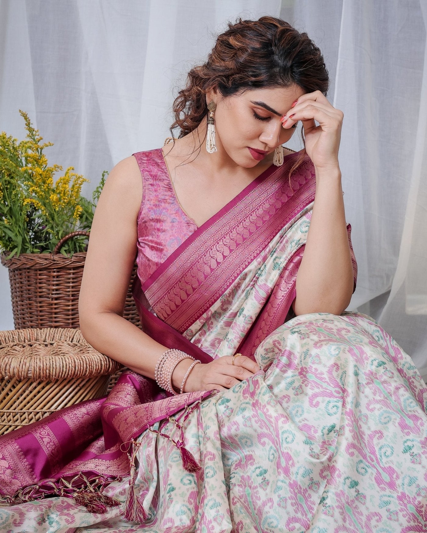 Pure Banarasi Digitally Printed Silk Saree Weaved With Zari Comes With Tassels. - Almaari Fashion