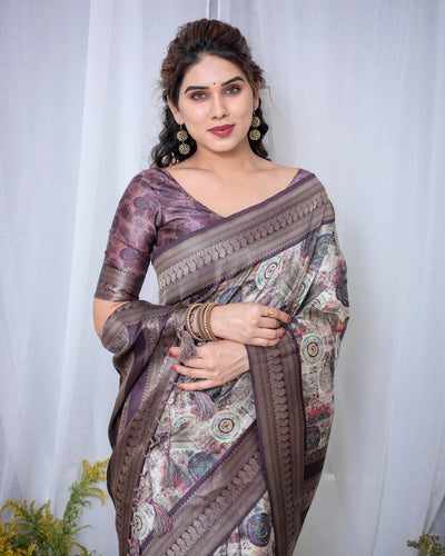 Pure Banarasi Digitally Printed Silk Saree Weaved With Zari Comes With Tassels. - Almaari Fashion