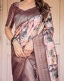 Mauve Banarasi Silk Saree with Abstract Checkered Digital Print & Zari Border