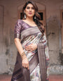 Regal Purple Banarasi Silk Saree with Digital Print and Ornate Border