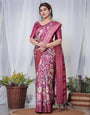 Pure Banarasi Digitally Printed Silk Saree Weaved With Zari Comes With Tassels.