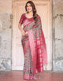 Pure Banarasi Digitally Printed Silk Saree Weaved With Zari Comes With Tassels.