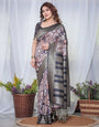 Pure Banarasi Digitally Printed Silk Saree Weaved With Zari Comes With Tassels.