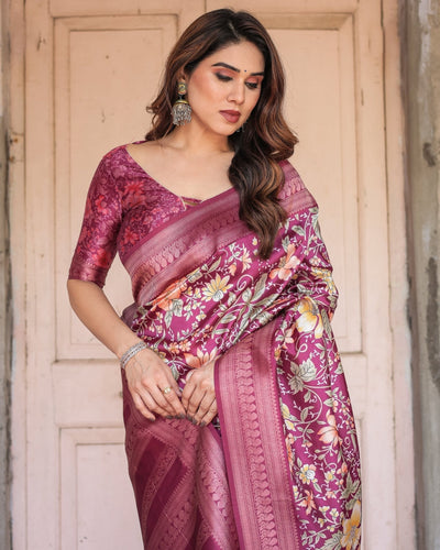 Pure Banarasi Digitally Printed Silk Saree Weaved With Zari Comes With Tassels. - Almaari Fashion