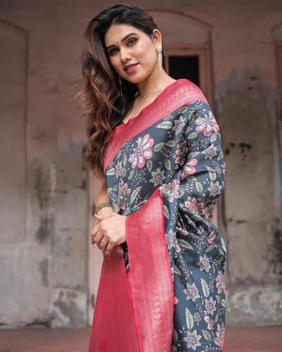 Pure Banarasi Digitally Printed Silk Saree Weaved With Zari Comes With Tassels - Almaari Fashion