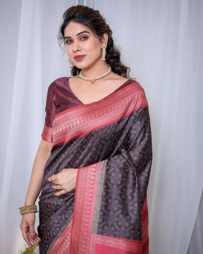 Pure Banarasi Digitally Printed Silk Saree Weaved With Zari Comes With Tassels. - Almaari Fashion