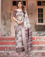 Regal Purple Banarasi Silk Saree with Digital Print and Ornate Border