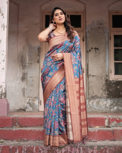 Pure Banarasi Digitally Printed Silk Saree Weaved With Zari Comes With Tassels - Almaari Fashion