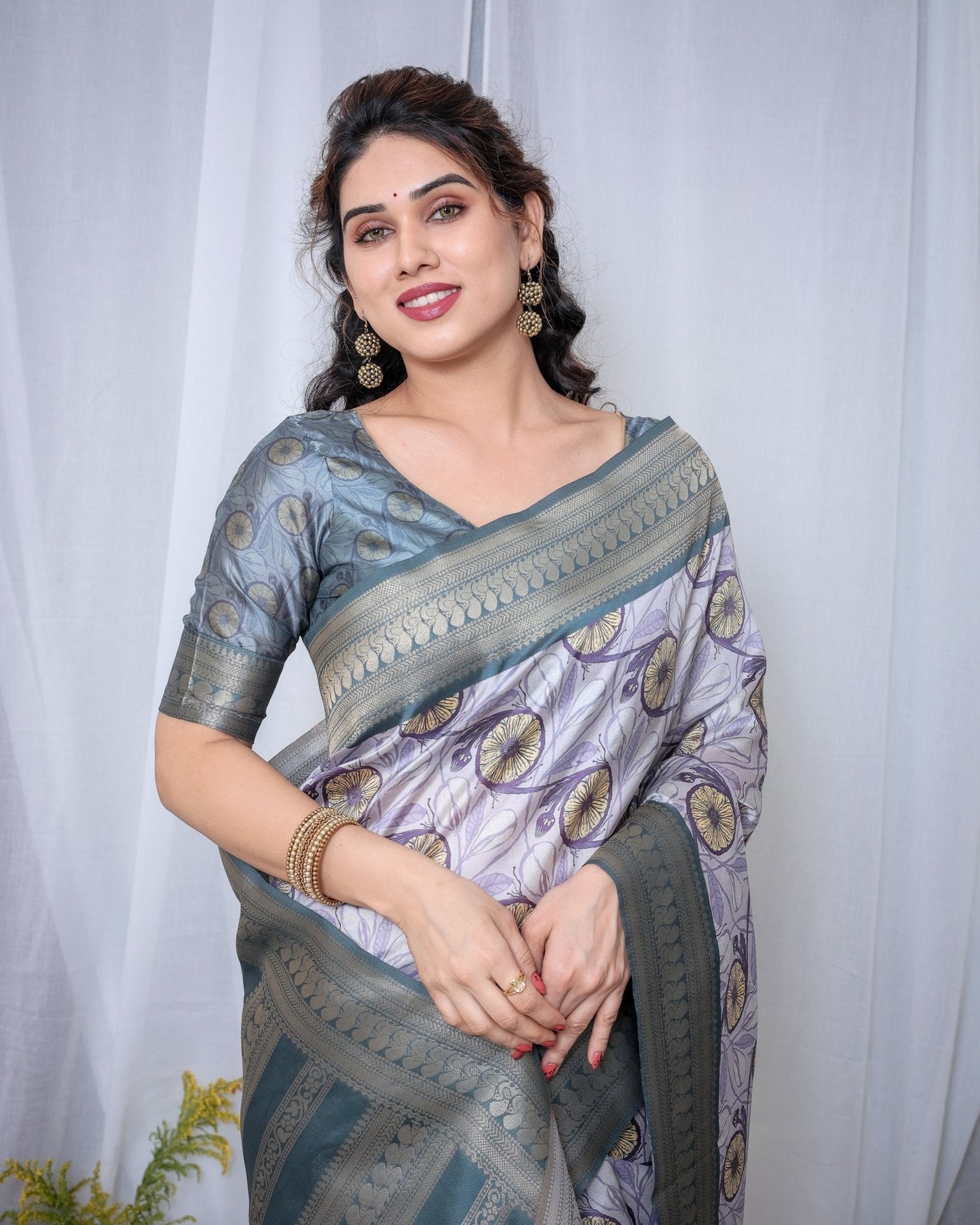 Pure Banarasi Digitally Printed Silk Saree Weaved With Zari Comes With Tassels. - Almaari Fashion