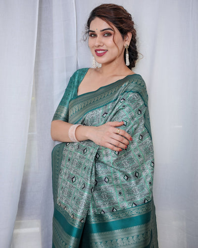 Pure Banarasi Digitally Printed Silk Saree Weaved With Zari Comes With Tassels. - Almaari Fashion