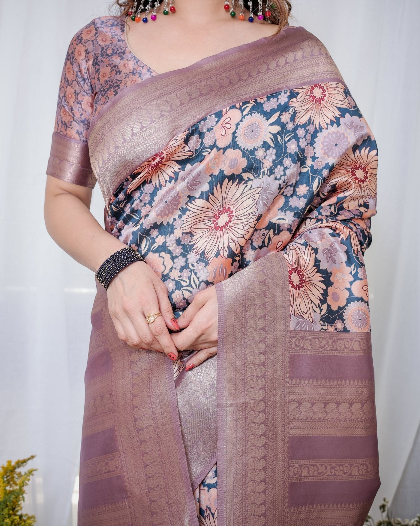 Pure Banarasi Digitally Printed Silk Saree Weaved With Zari Comes With Tassels. - Almaari Fashion