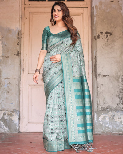 Pure Banarasi Digitally Printed Silk Saree Weaved With Zari Comes With Tassels. - Almaari Fashion